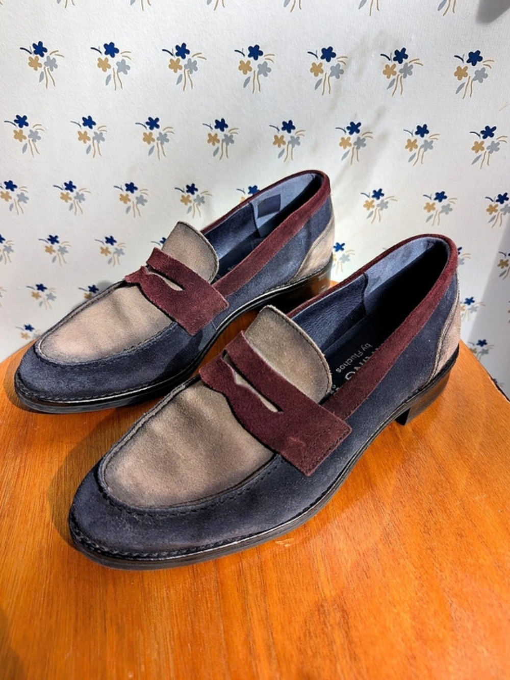 Dorking Suede Blue Burgundy Loafers EU 38